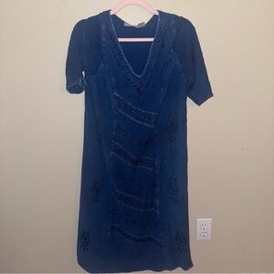 Vintage Blue V-Neck Dress